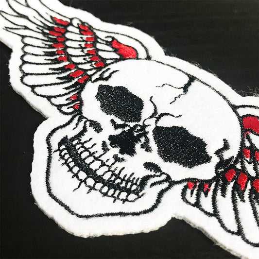Orange Wing Skull Vintage Embroidered Patch