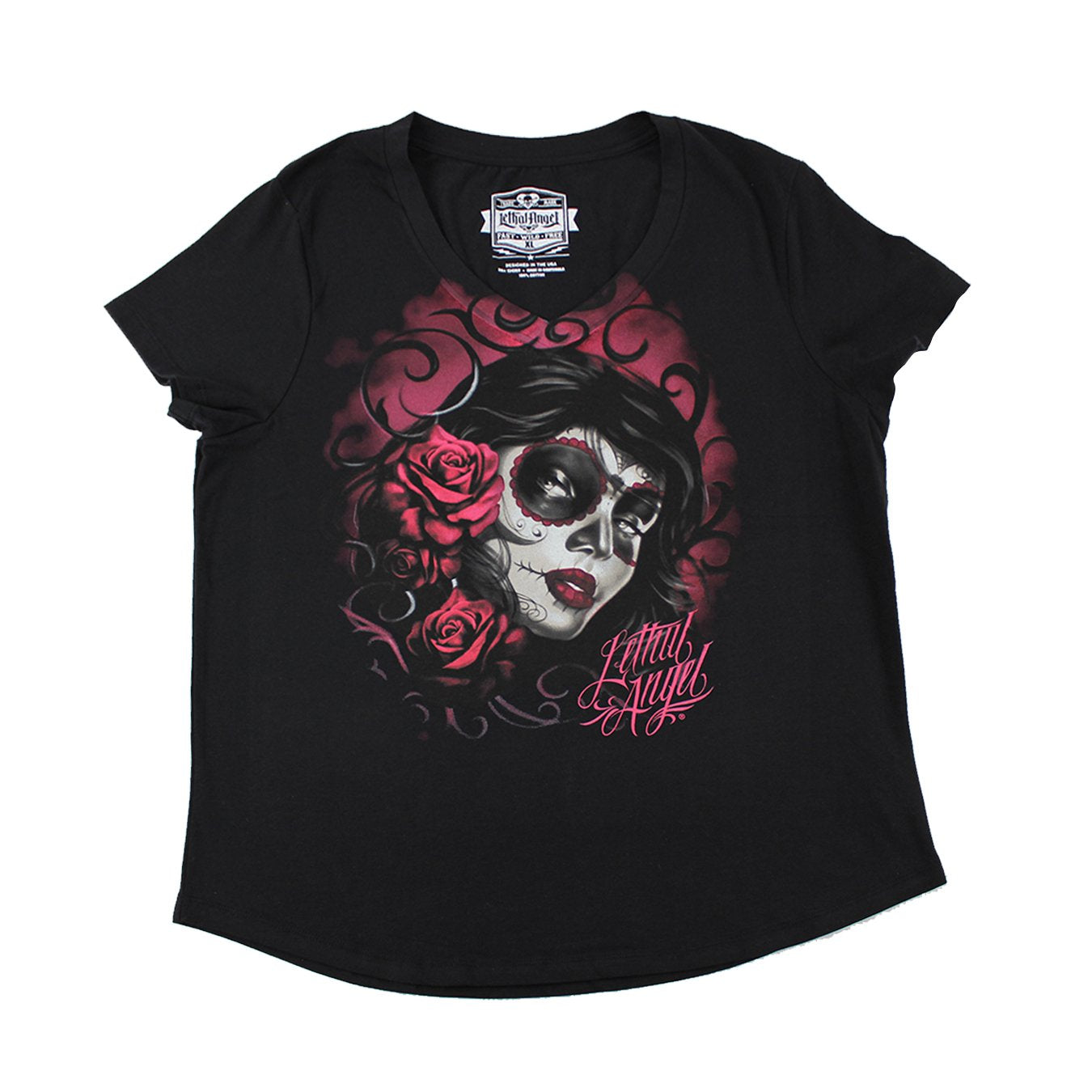 Red Catrina V Neck Tee