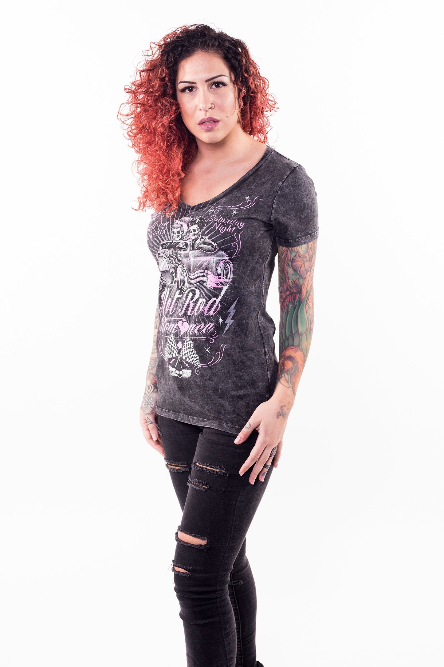 Hot Rod Romance V-Neck Tee Shirt