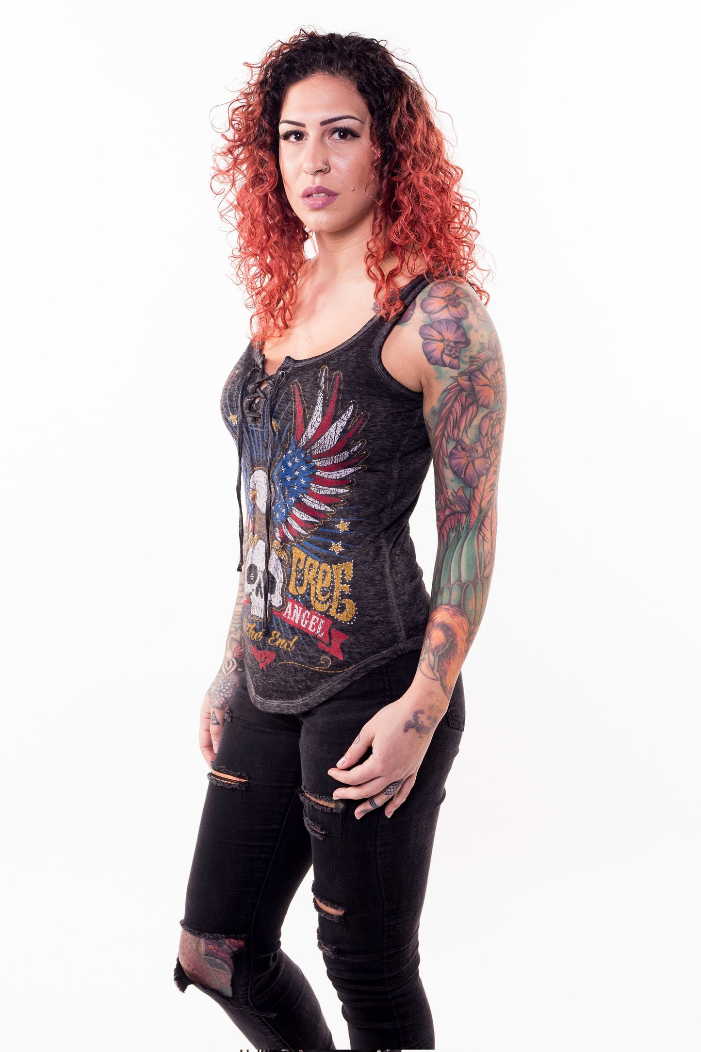 Born Free Eagle Lace Up Tank Top