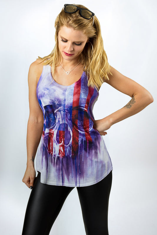 USA Painted Skull Razor Back Tank Top