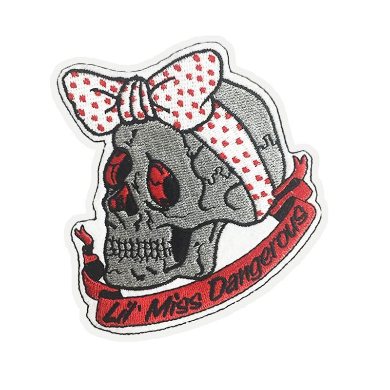 Retro Polka Dot Ribbon Skull Embroidered Patch