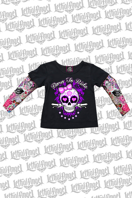 Girly Skull Kid's Tattoo Sleeve Shirt