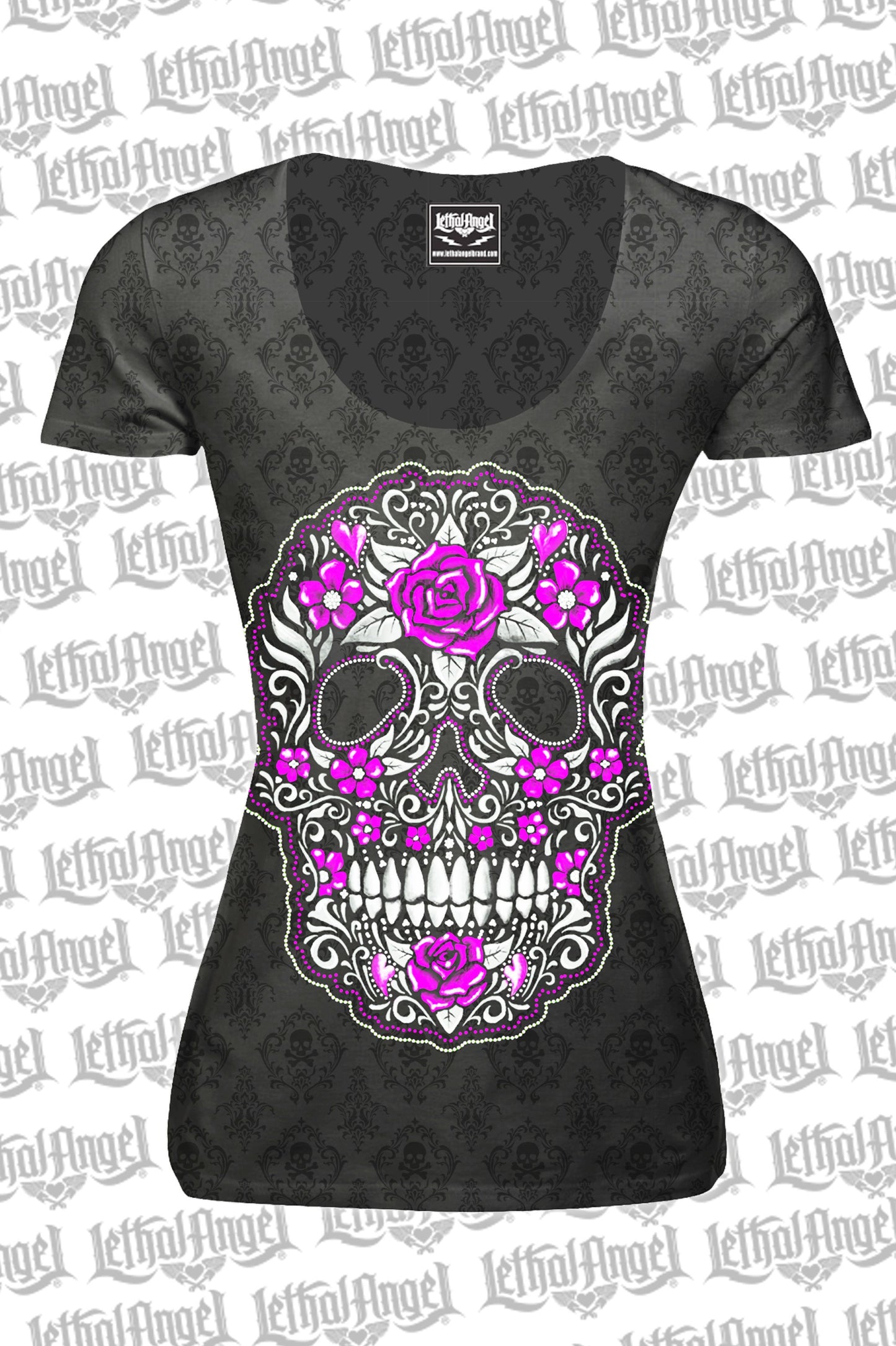 Skull of Flowers Scoop Neck Burn Out Tee