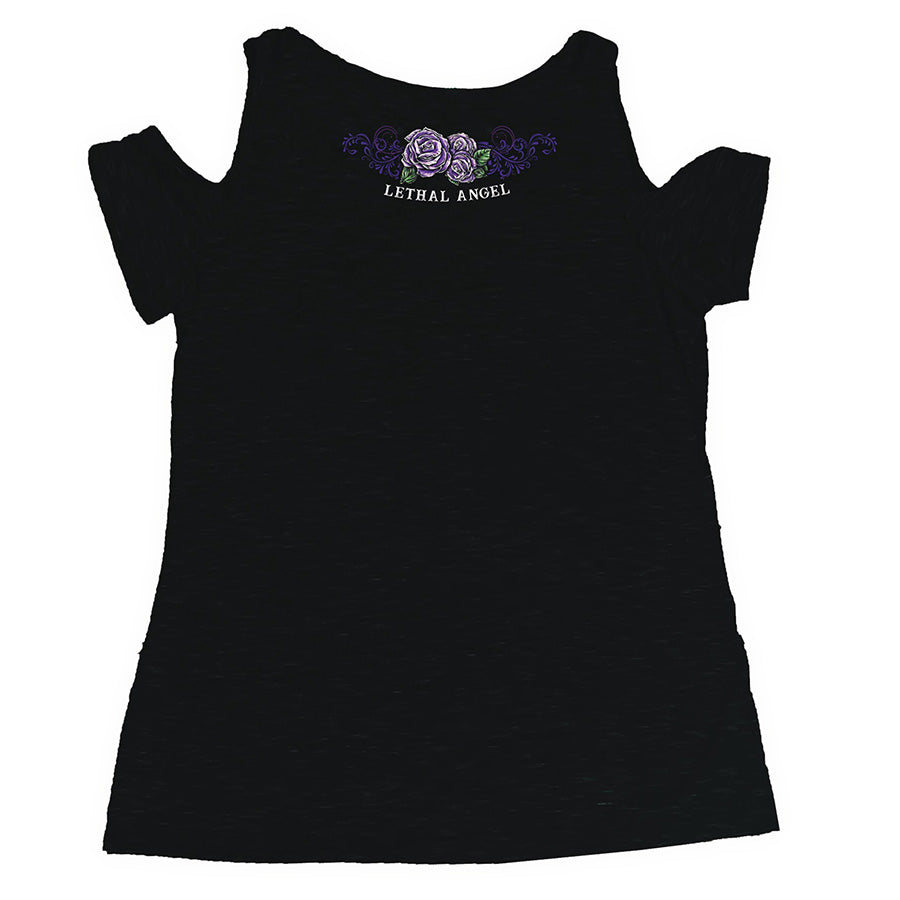 Purple Flower Skull Shoulder Peak Shirt