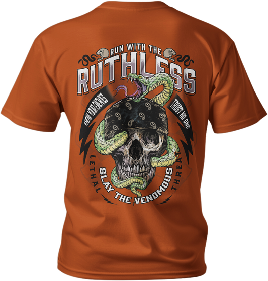 Run with the Ruthless Skull Snake Men's Volcano Orange Tee Shirt