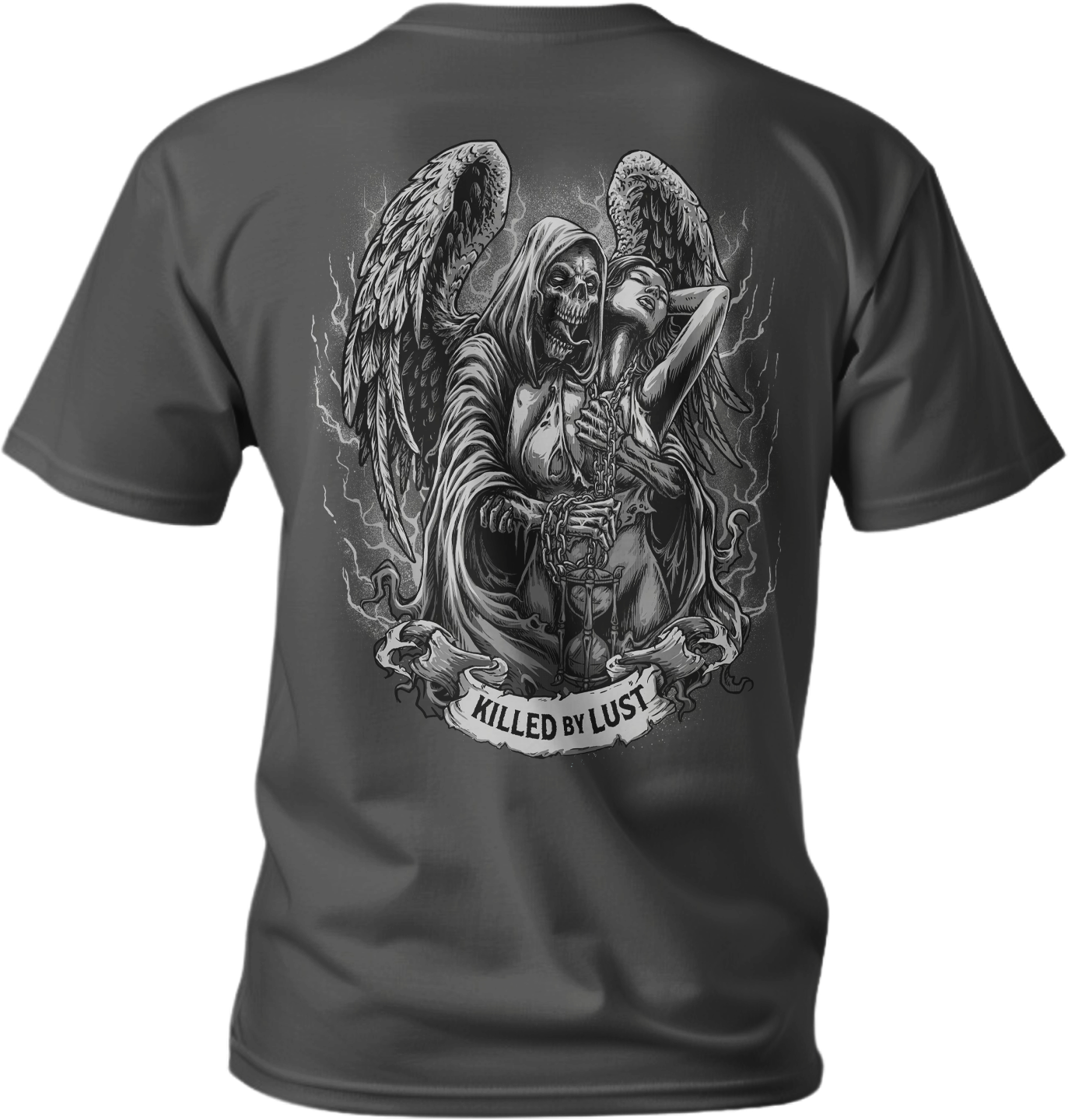 Killed By Lust Reaper with Pin Up Men's Gray Tee Shirt
