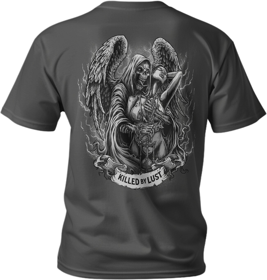 Killed By Lust Reaper with Pin Up Men's Gray Tee Shirt