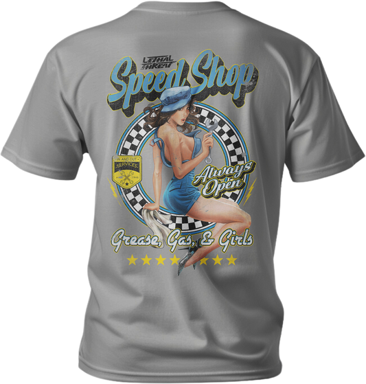 Speed Shop Pin Up Girl Light Gray T-Shirt