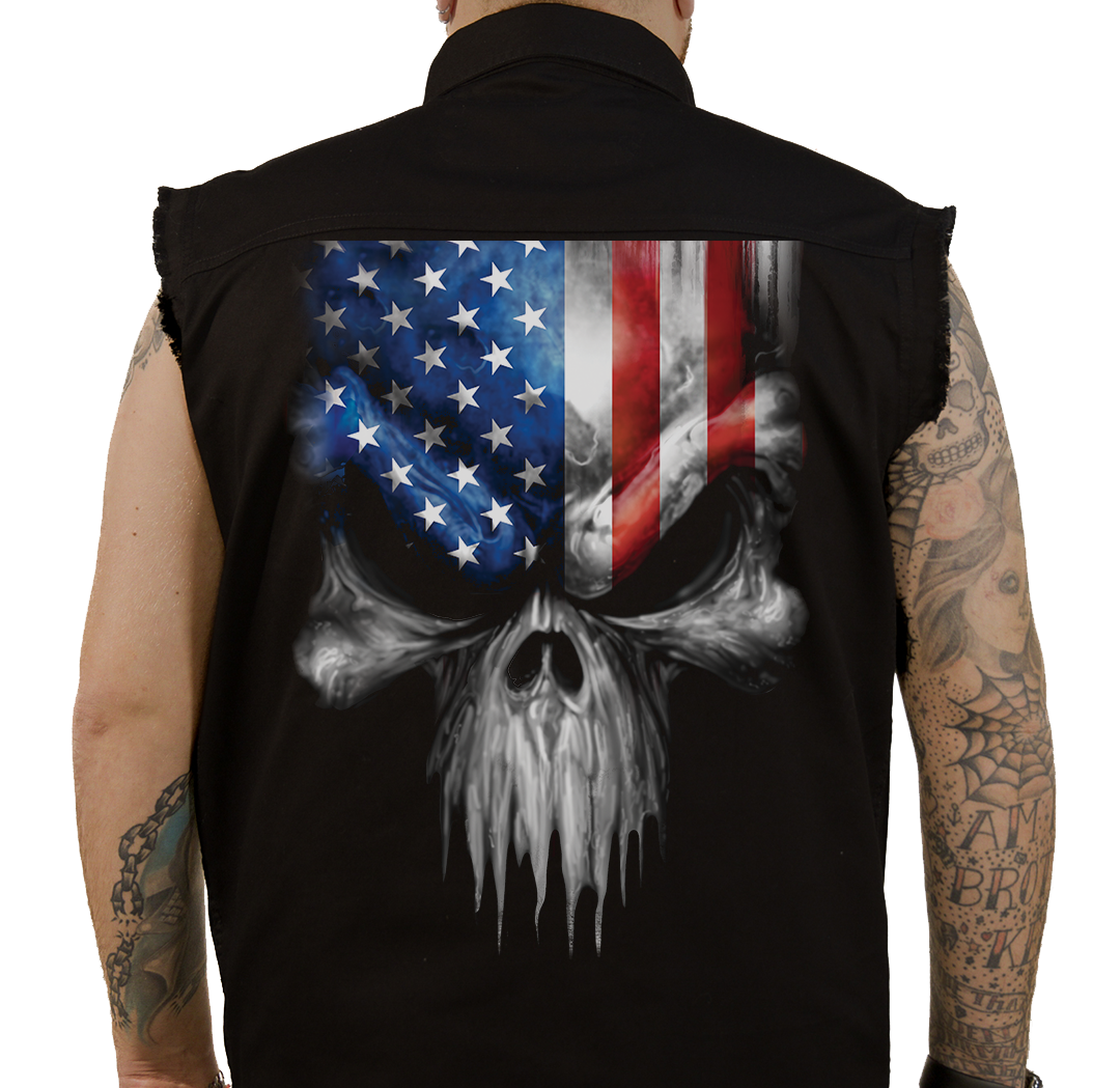 Skull Melted Printed Sleeveless Button Down