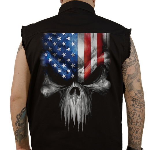 Skull Melted Printed Sleeveless Button Down