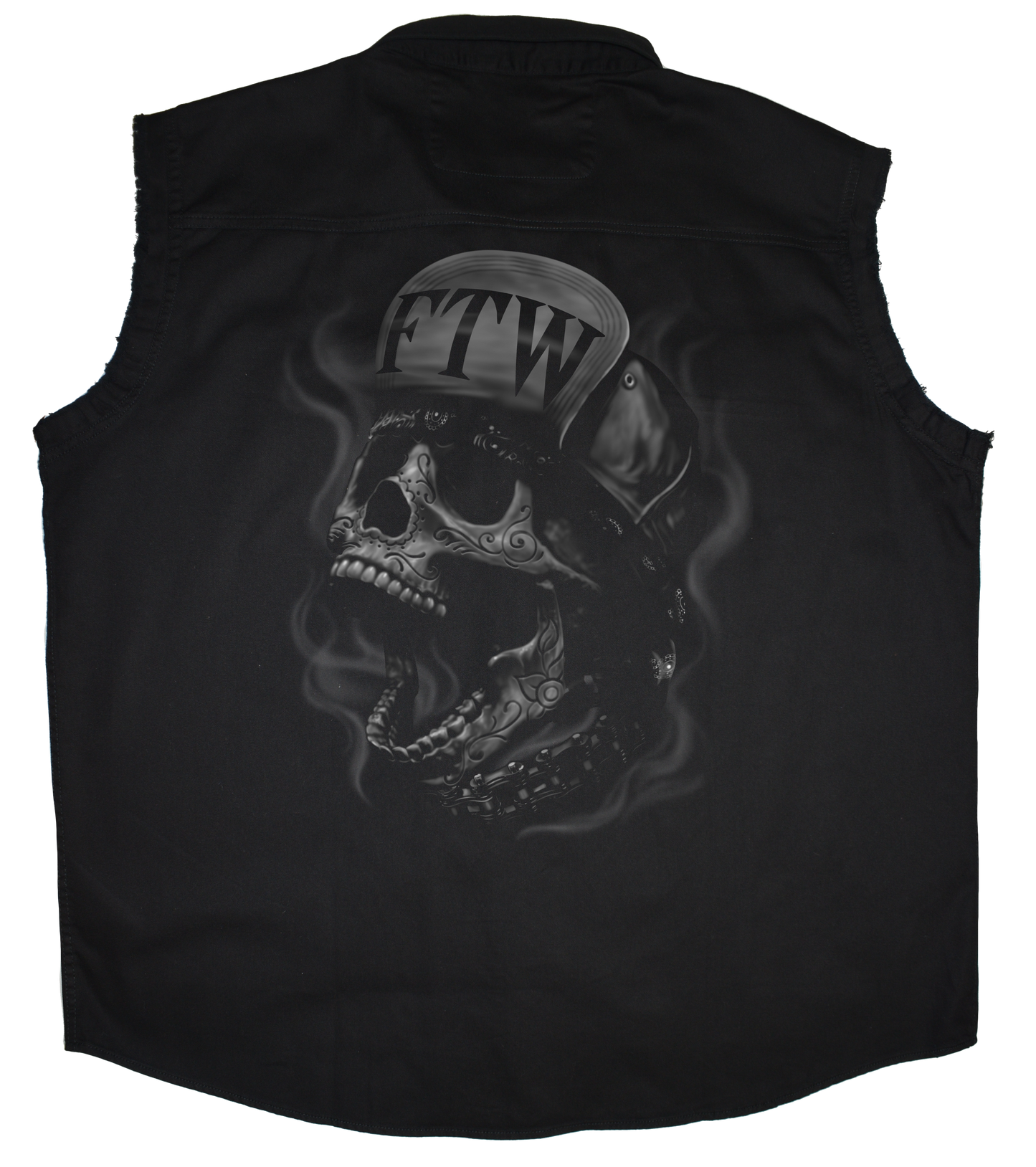 FTW Skull Printed Sleeveless Button Down
