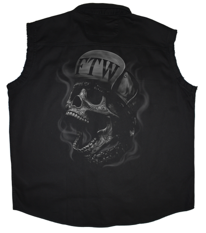 FTW Skull Printed Sleeveless Button Down