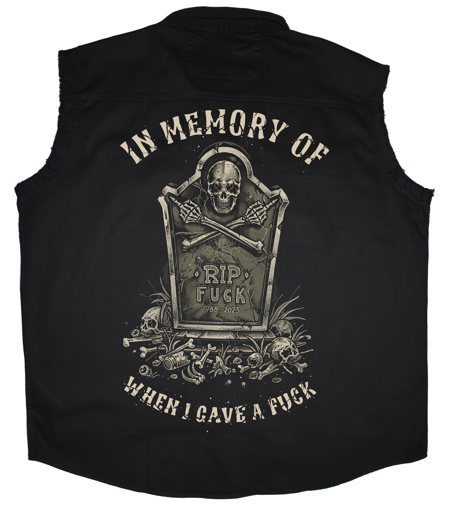 In Memory Printed Sleeveless Button Down