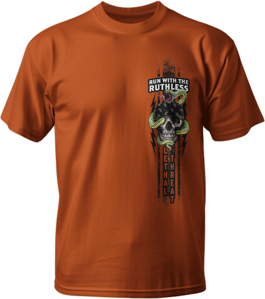 Run with the Ruthless Skull Snake Men's Volcano Orange Tee Shirt