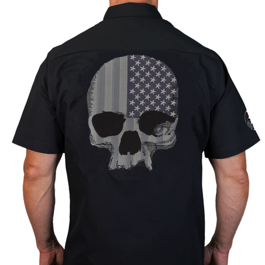Grey USA Skull Embroidered Work Shirt