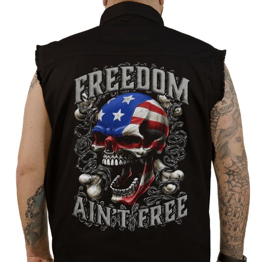 Freedom Ain't Free Printed Sleeveless Button Down