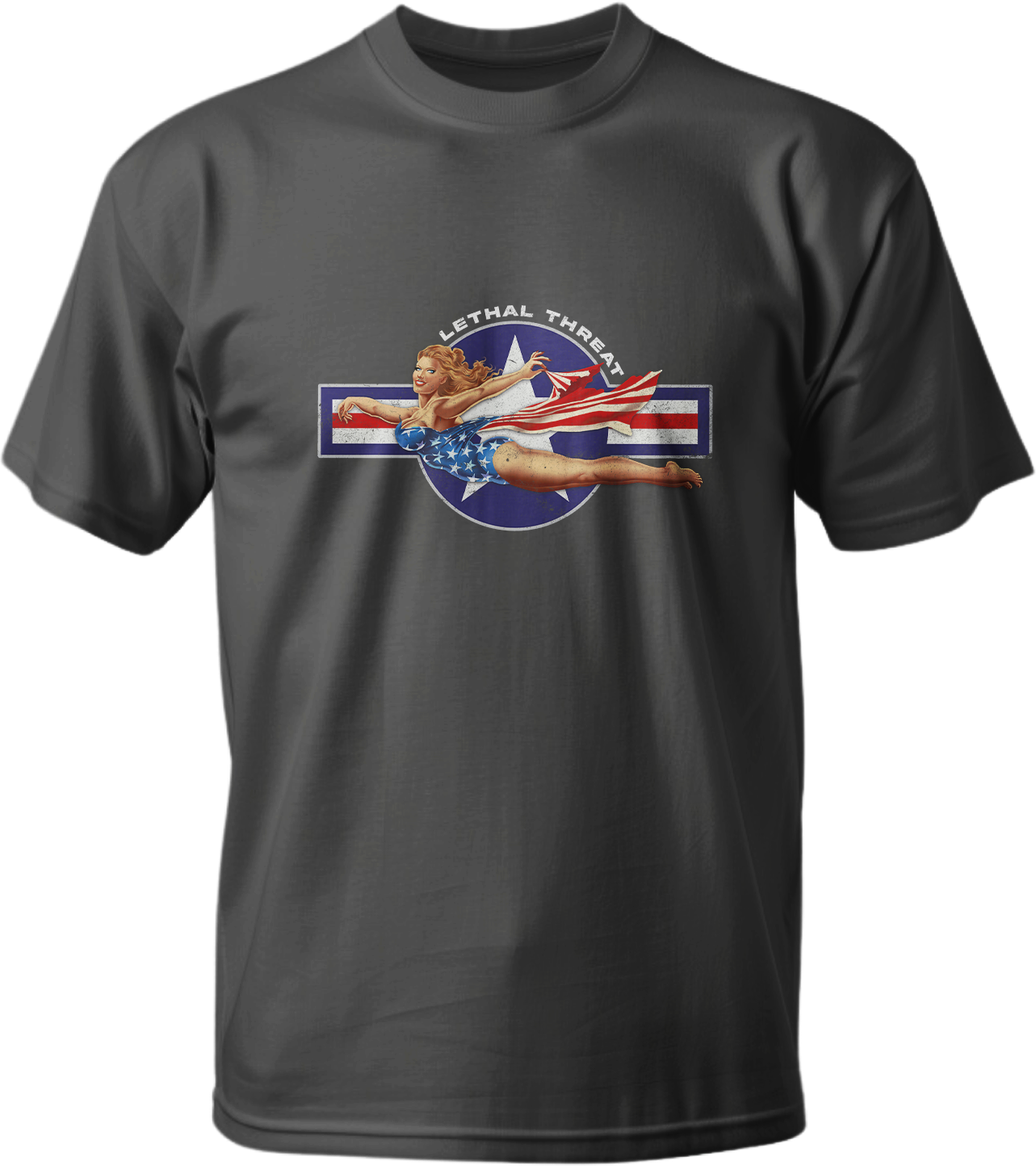 Take-Off Time Pin Up Girl Dark Grey Tee