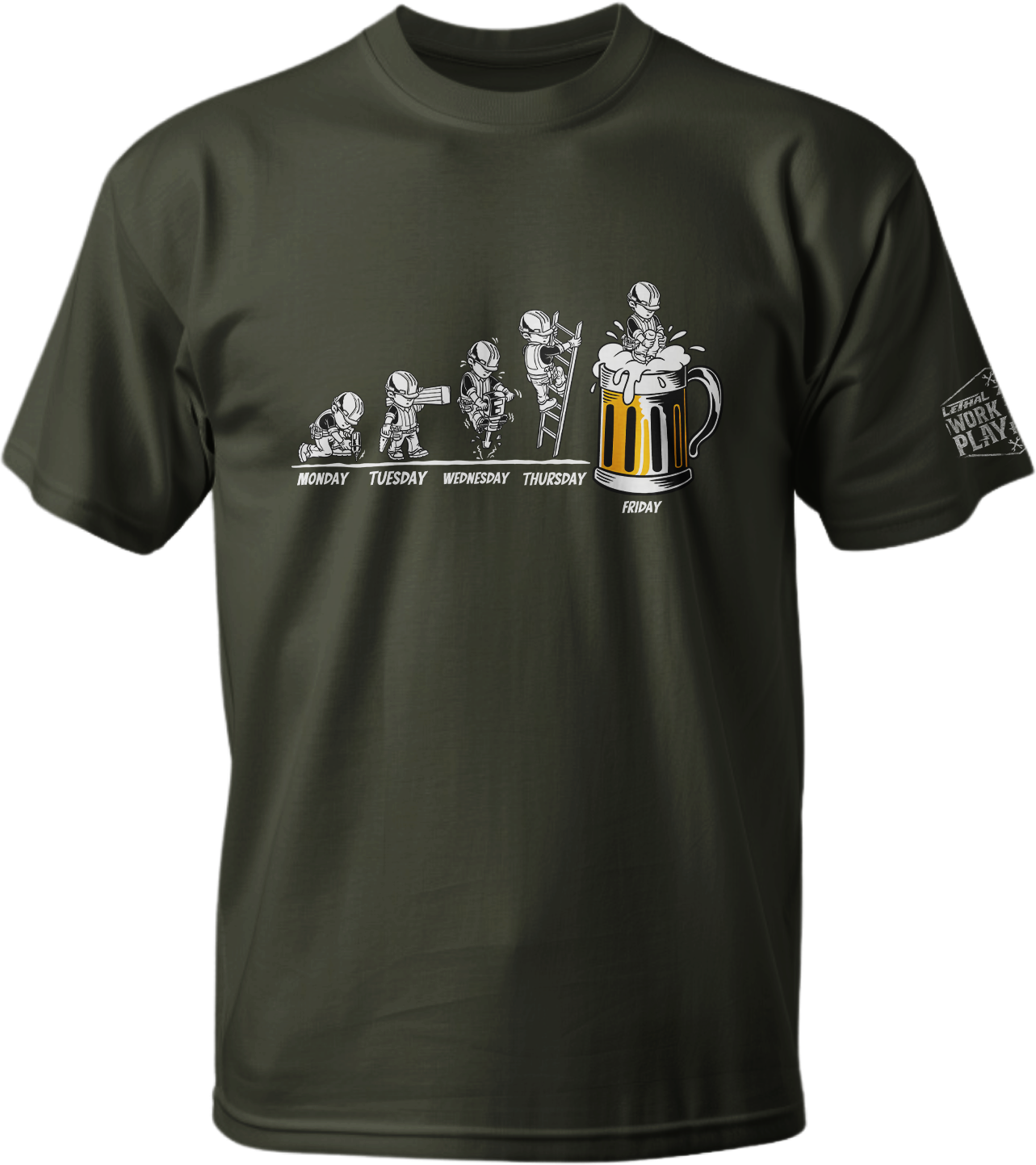 Working for the Weekend Construction Men's Army Green T-Shirt
