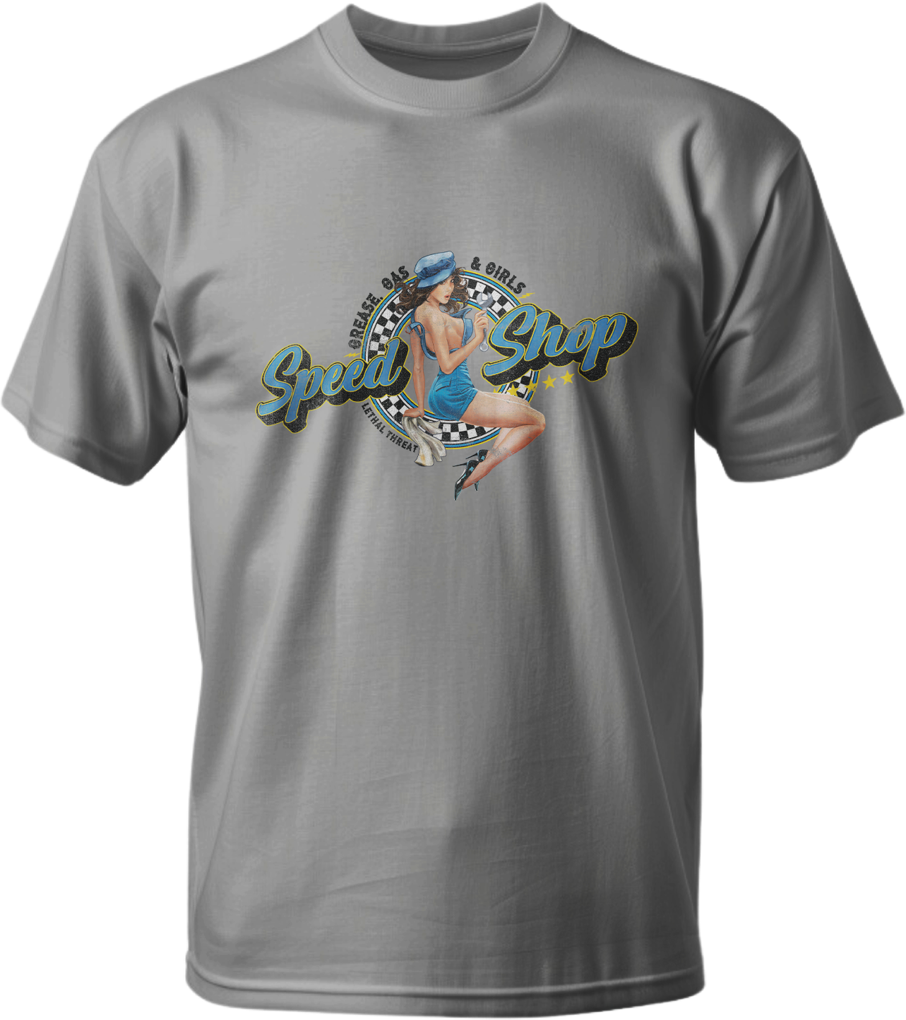 Speed Shop Pin Up Girl Light Gray T-Shirt