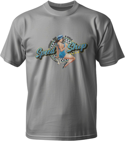 Speed Shop Pin Up Girl Light Gray T-Shirt