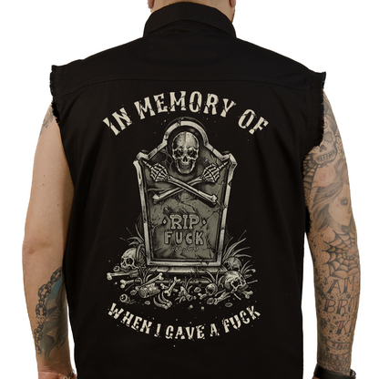In Memory Printed Sleeveless Button Down