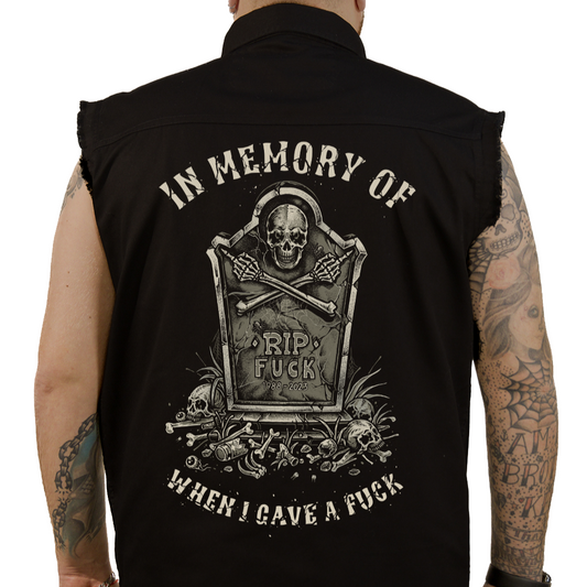 In Memory Printed Sleeveless Button Down
