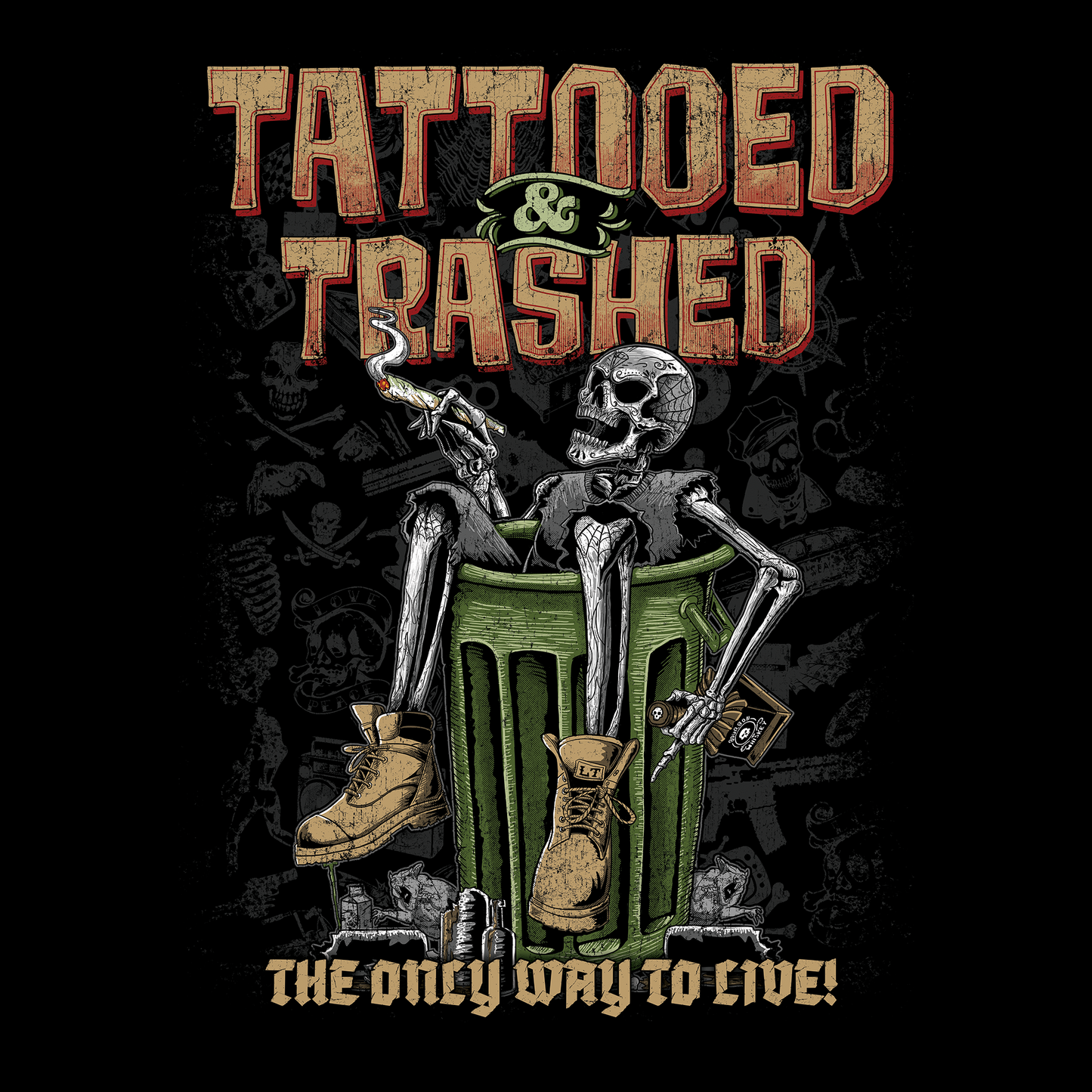 Tattooed and Trashed Men's Black Tee Shirt