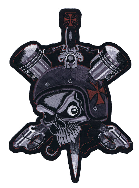 Road Worn Biker Skull Embroidered Patch
