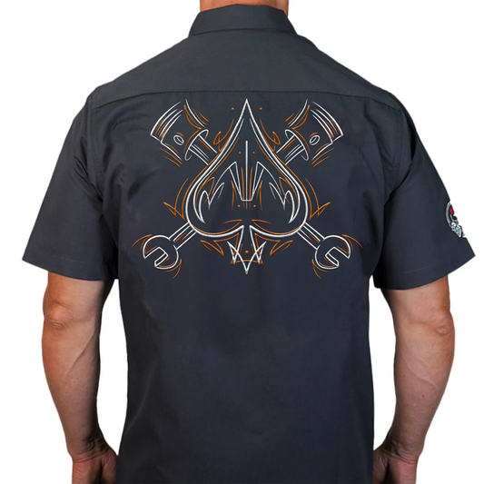 Ace Pinstripe Embroidered Work Shirt / Shop Shirt