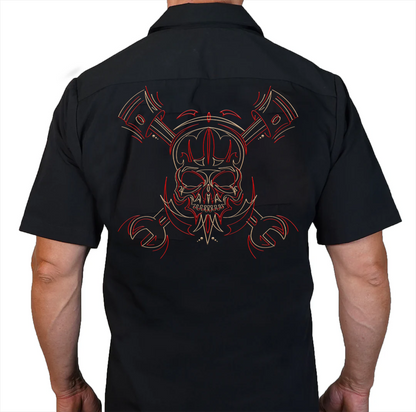 Skull Pinstripe Embroidered Work Shirt / Shop Shirt