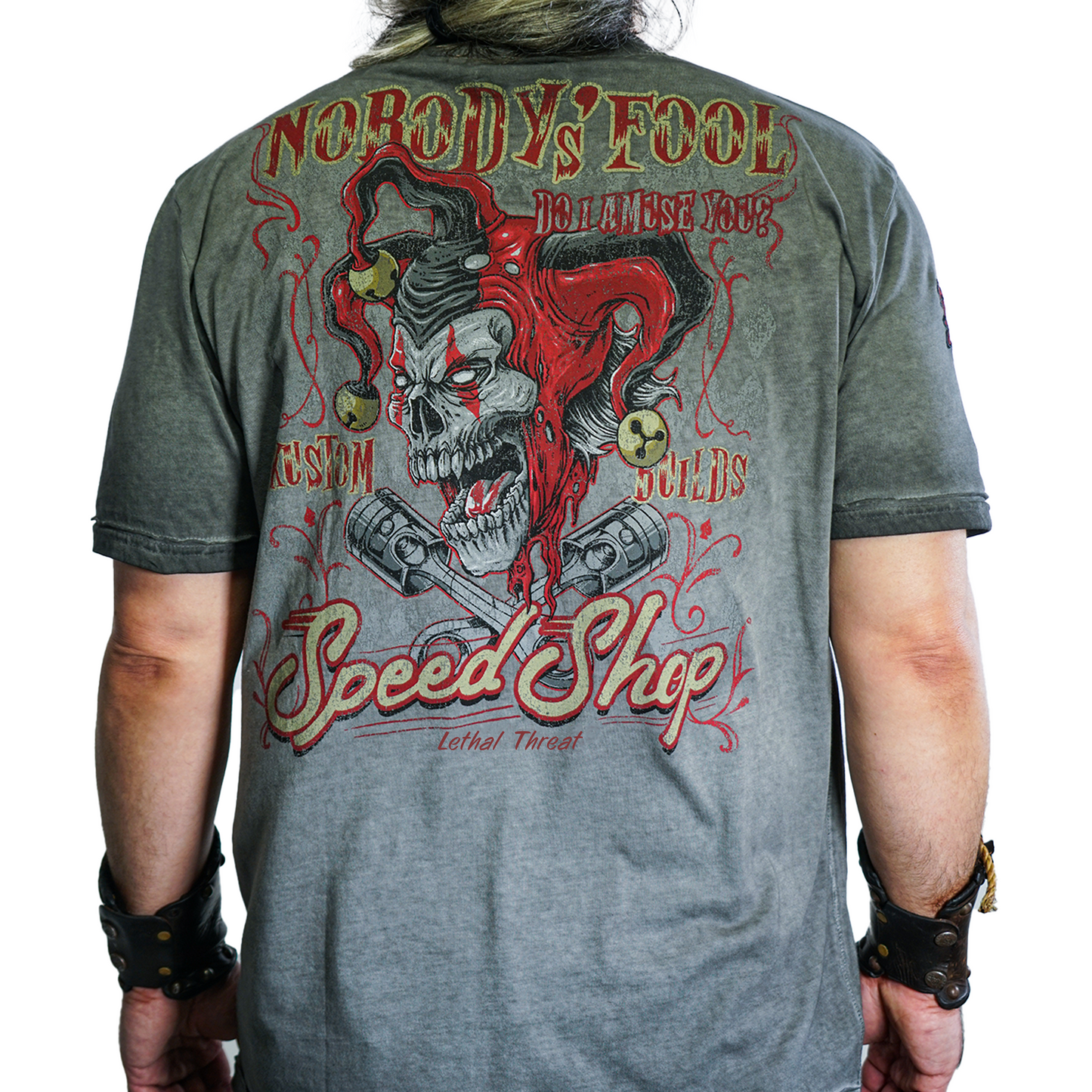 Nobody's Fool Skull Jester Vintage Washed Men's Gray Tee Shirt