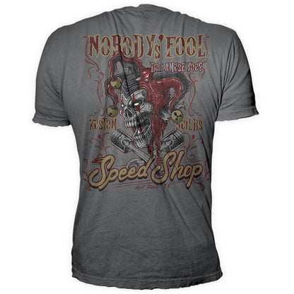 Nobody's Fool Skull Jester Vintage Washed Men's Gray Tee Shirt