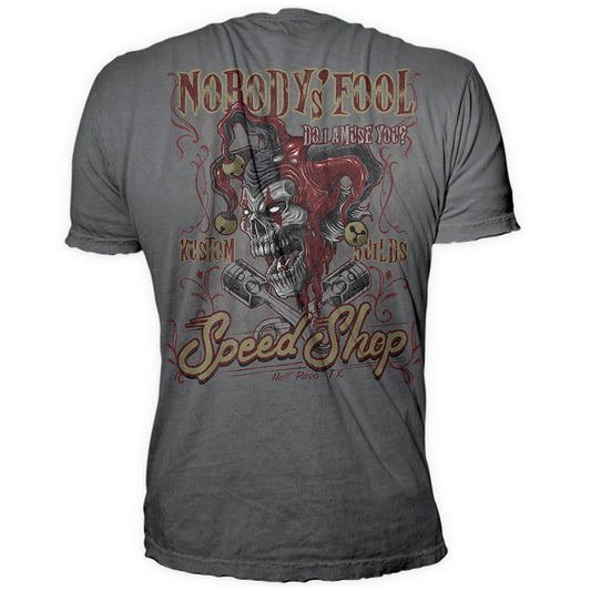 Nobody's Fool Skull Jester Vintage Washed Men's Gray Tee Shirt