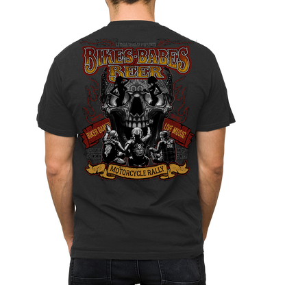 Bikes, Babes, Beer Skull Vintage Washed Men's Black Tee Shirt