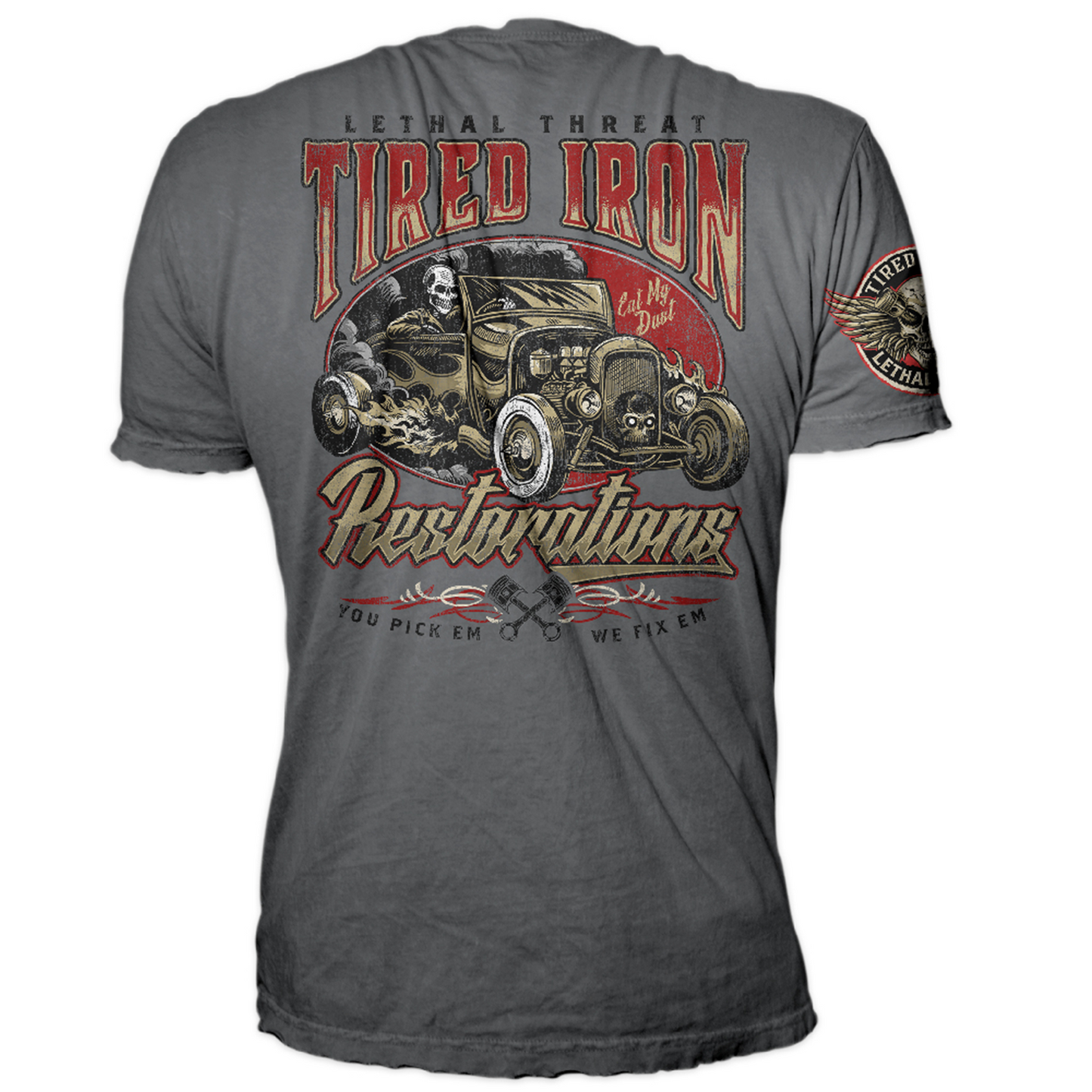 Tired Iron Restorations Vintage Washed Old Silver Men's Gray Tee Shirt