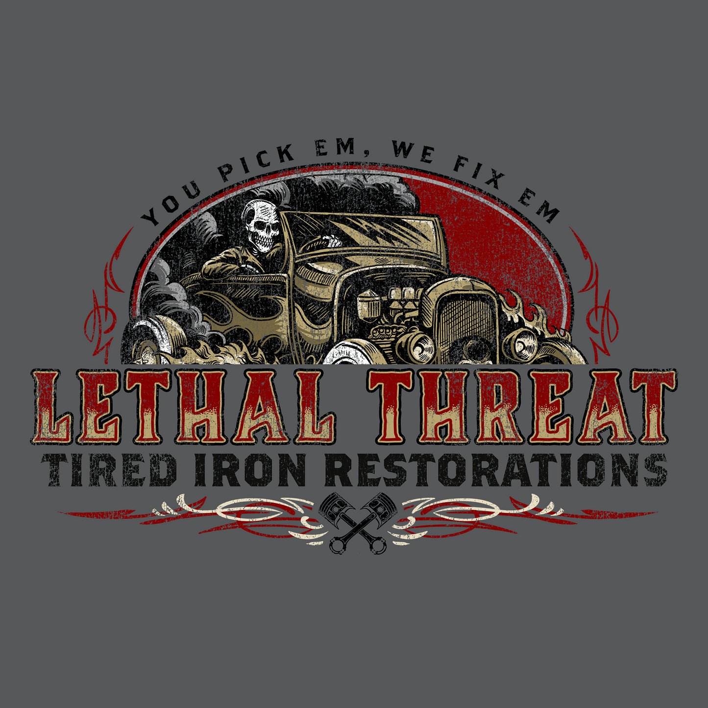 Tired Iron Restorations Vintage Washed Old Silver Men's Gray Tee Shirt