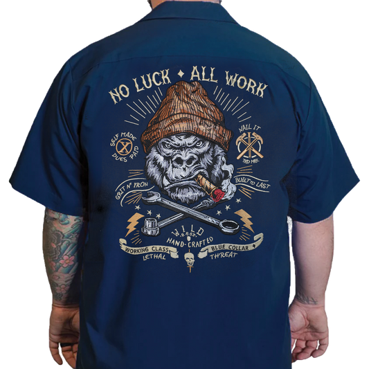 No Luck All Work Embroidered Work Shirt / Shop Shirt