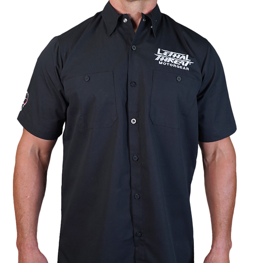 Trouble Maker Hot Rod Pin Up Girl Embroidered Work Shirt / Shop Shirt