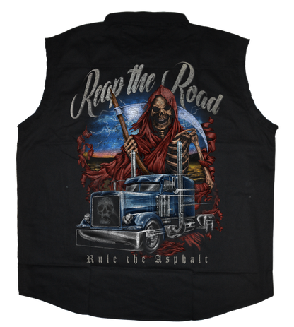 Reap the Road Printed Sleeveless Button Down