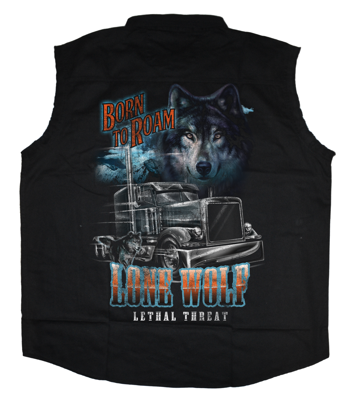 Lone Wolf Printed Sleeveless Button Down