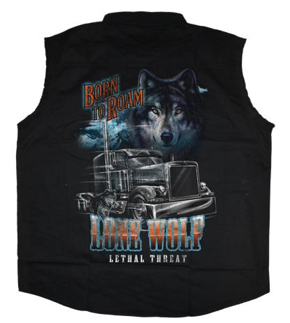 Lone Wolf Printed Sleeveless Button Down
