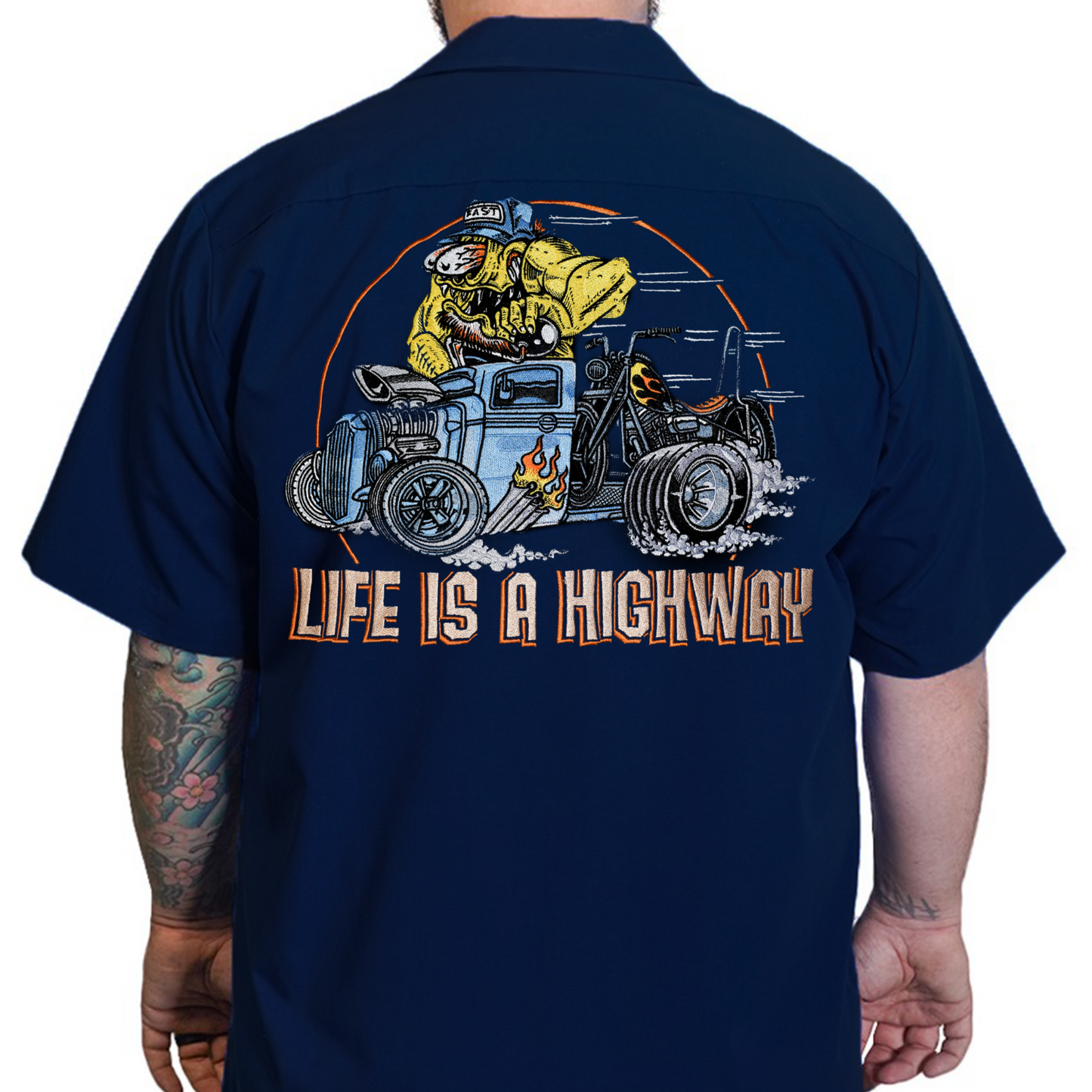 Life Is A Highway Monster Embroidered Work Shirt / Shop Shirt
