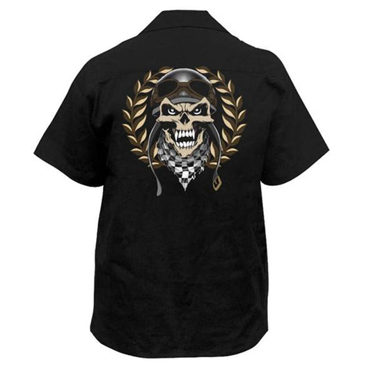 Racer Skull Embroidered Work Shirt