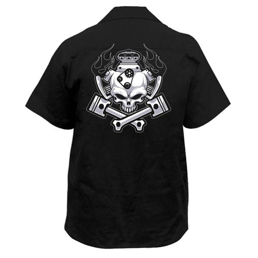 Engine Skull Embroidered Work Shirt