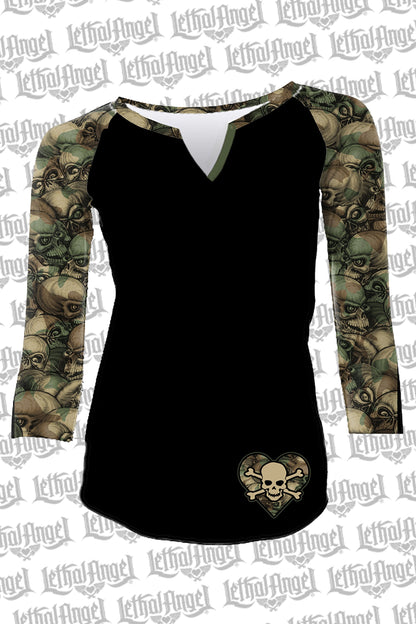 Army Skull Camo 3/4 Raglan Sleeve Shirt