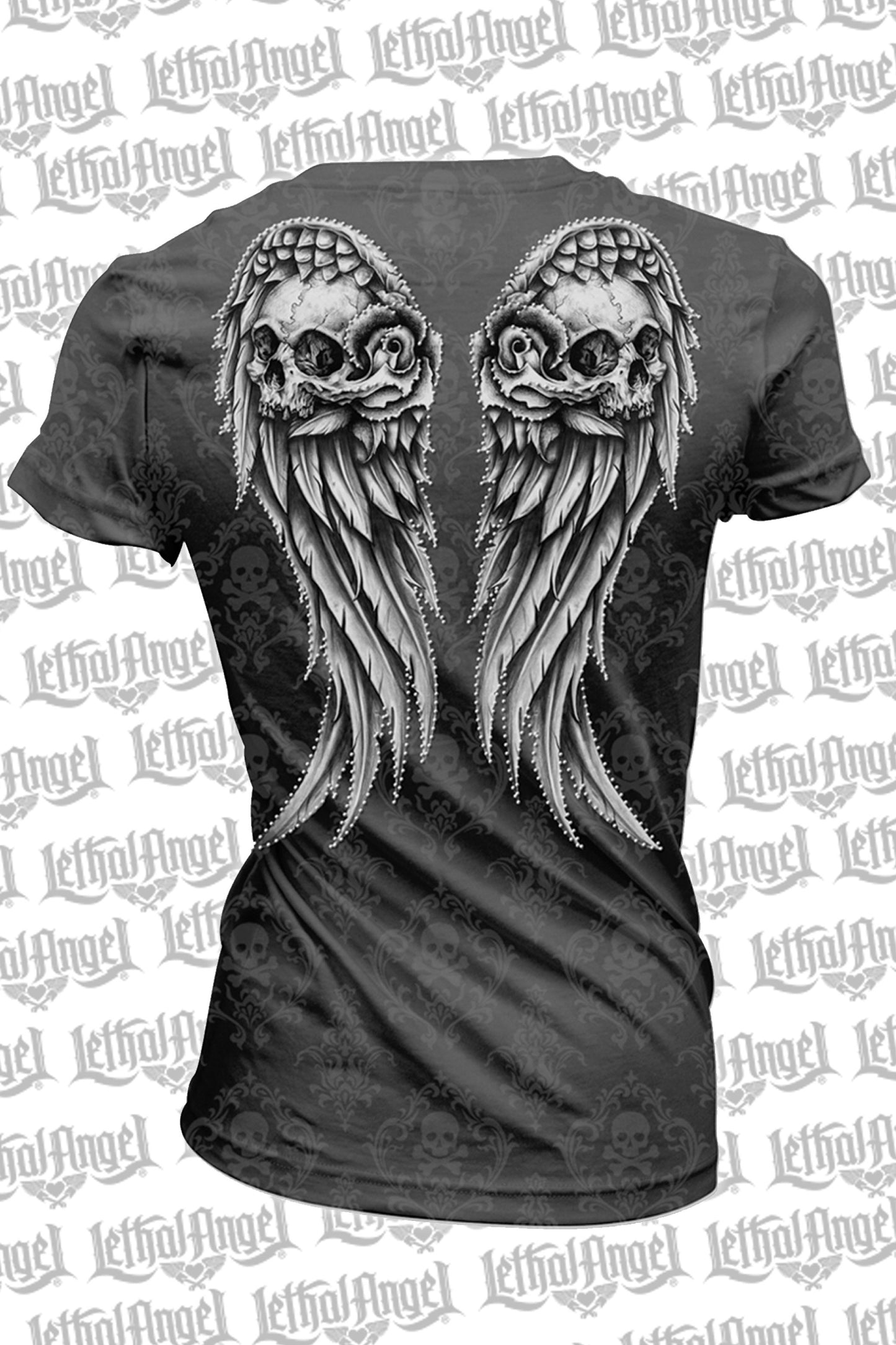 Wing Skull Burn Out Scoop Neck Tee