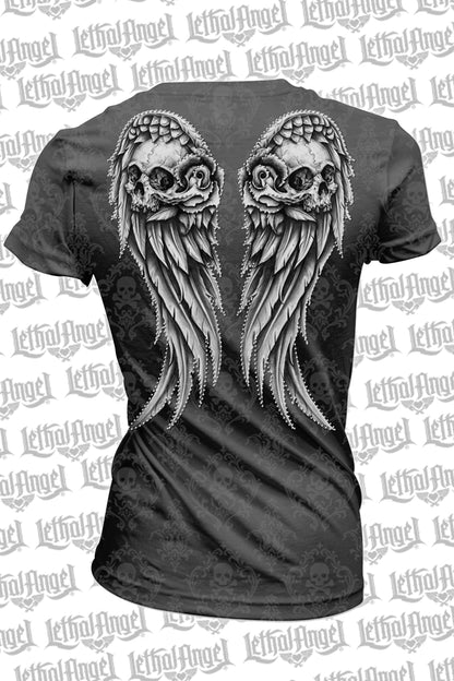 Wing Skull Burn Out Scoop Neck Tee