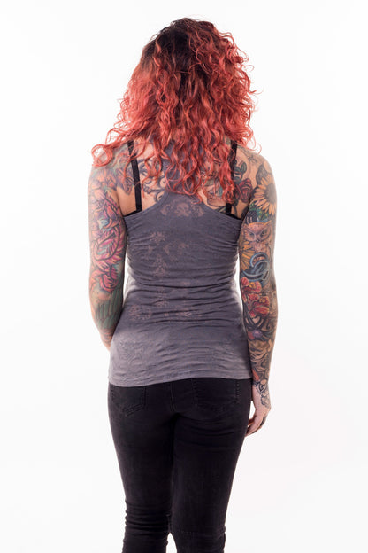 Dragonfly Skull Burn Out Razor Back Tank Top