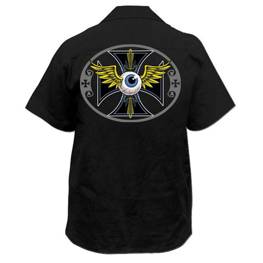 Pinstripe Eyeball Embroidered Work Shirt